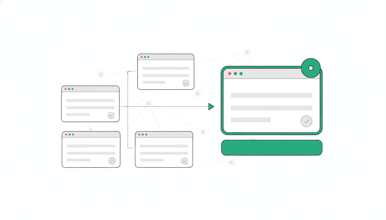 A diagram showing three web pages with similar content, each pointing with an arrow to a single "canonical" page, highlighted as the preferred version for search engines to index.