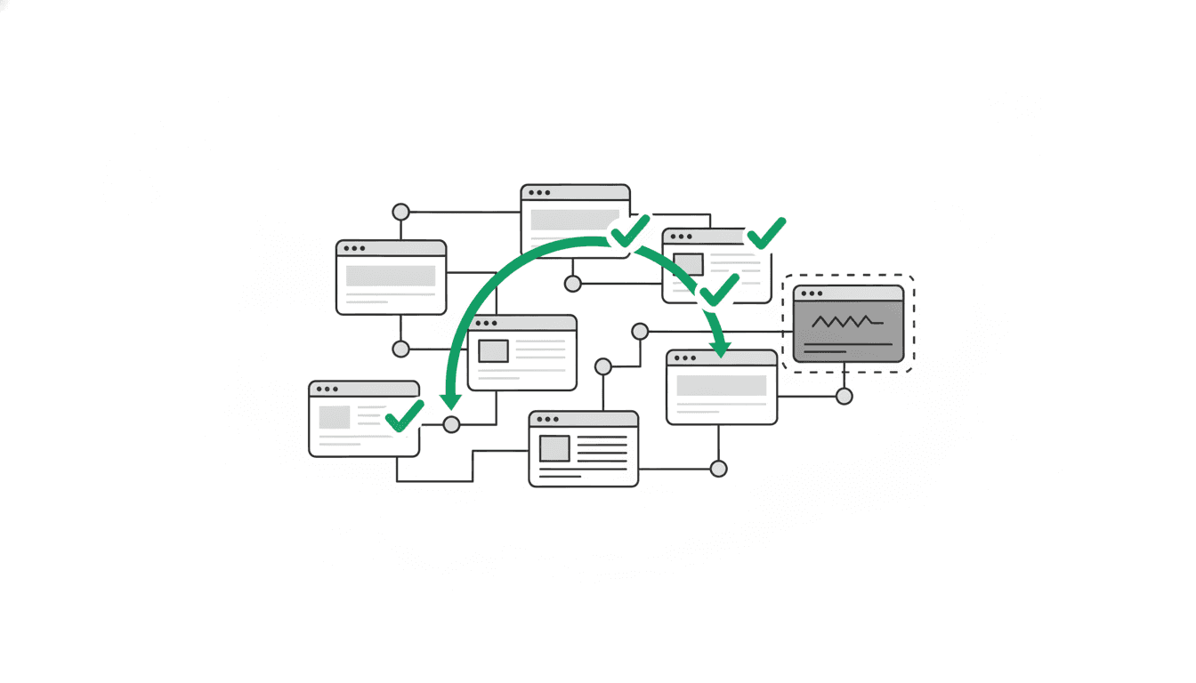Website page graph with a monitoring sweep showing areas that need improvement