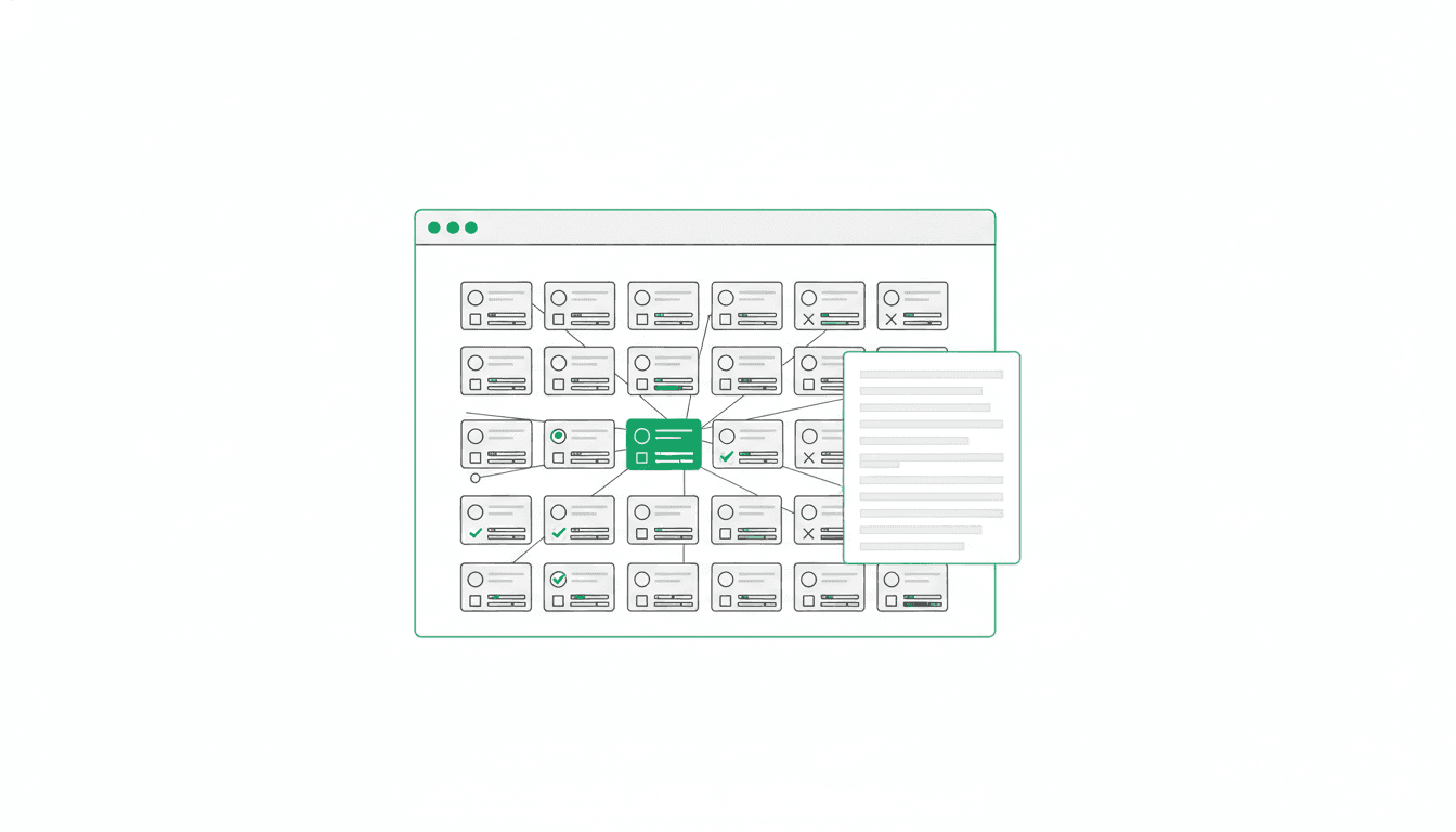 A grid of technical checks with pass and fail marks