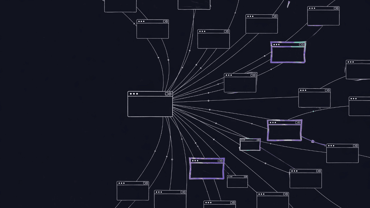 A network of connected browser windows spreading from one root page